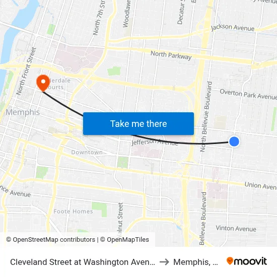 Cleveland Street at Washington Avenue to Memphis, TN map