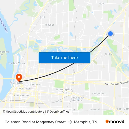 Coleman Road at Magevney Street to Memphis, TN map