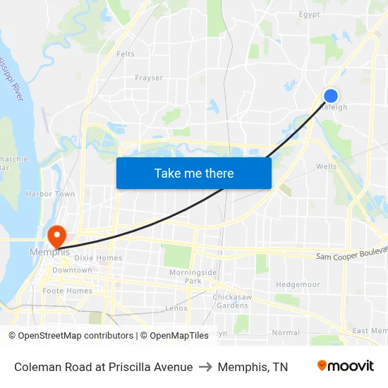 Coleman Road at Priscilla Avenue to Memphis, TN map