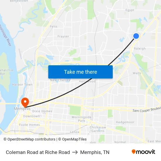 Coleman Road at Riche Road to Memphis, TN map
