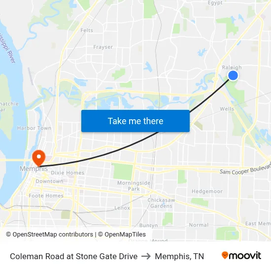 Coleman Road at Stone Gate Drive to Memphis, TN map