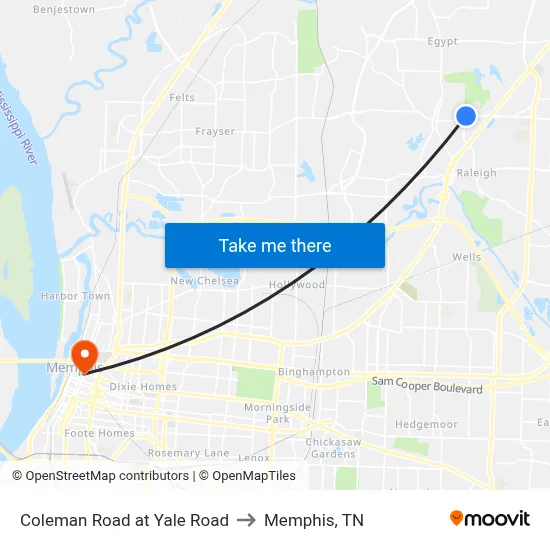 Coleman Road at Yale Road to Memphis, TN map