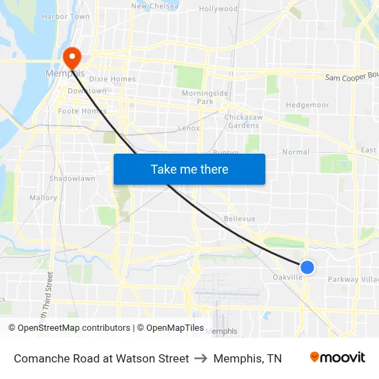 Comanche Road at Watson Street to Memphis, TN map