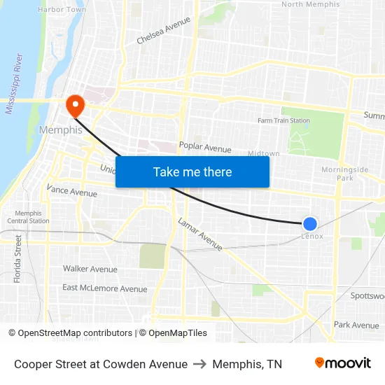 Cooper Street at Cowden Avenue to Memphis, TN map