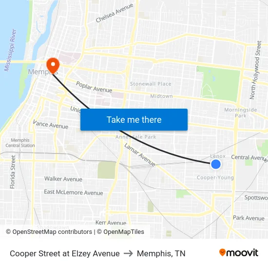 Cooper Street at Elzey Avenue to Memphis, TN map
