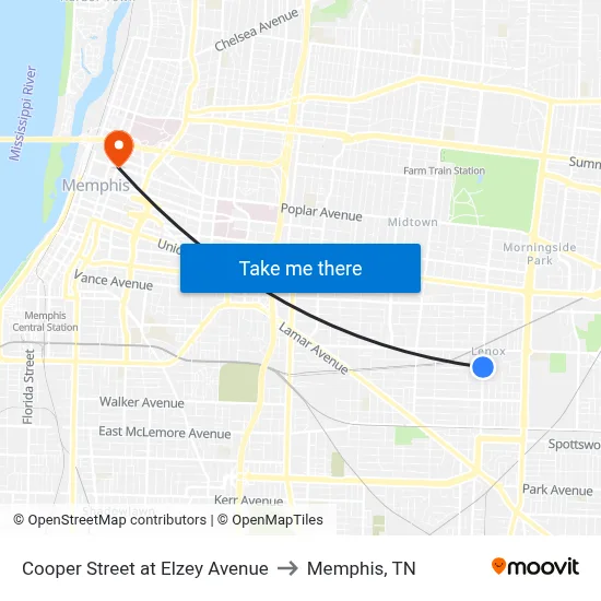 Cooper Street at Elzey Avenue to Memphis, TN map