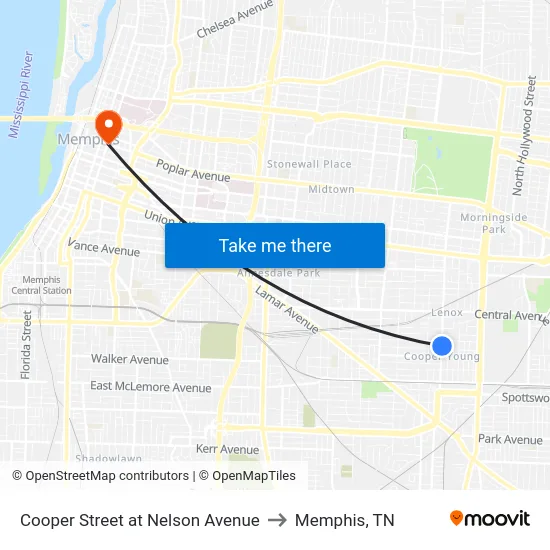Cooper Street at Nelson Avenue to Memphis, TN map