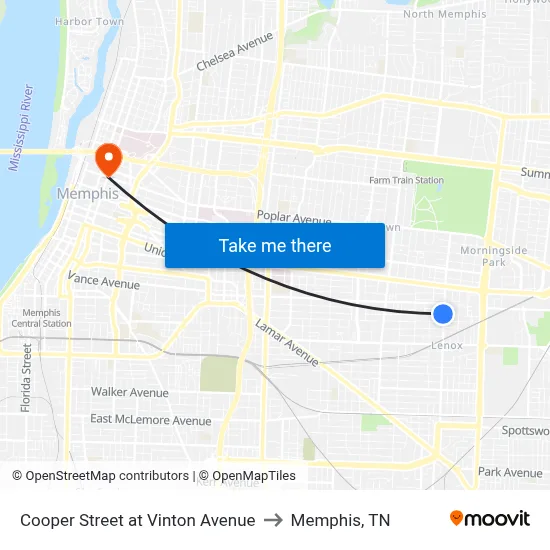 Cooper Street at Vinton Avenue to Memphis, TN map