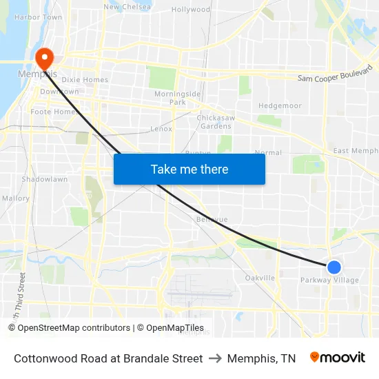 Cottonwood Road at Brandale Street to Memphis, TN map
