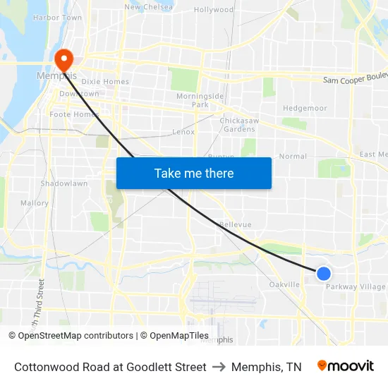 Cottonwood Road at Goodlett Street to Memphis, TN map
