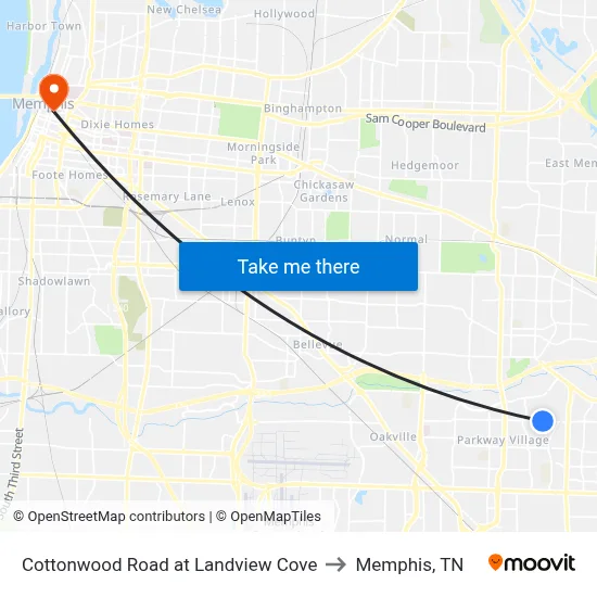 Cottonwood Road at Landview Cove to Memphis, TN map