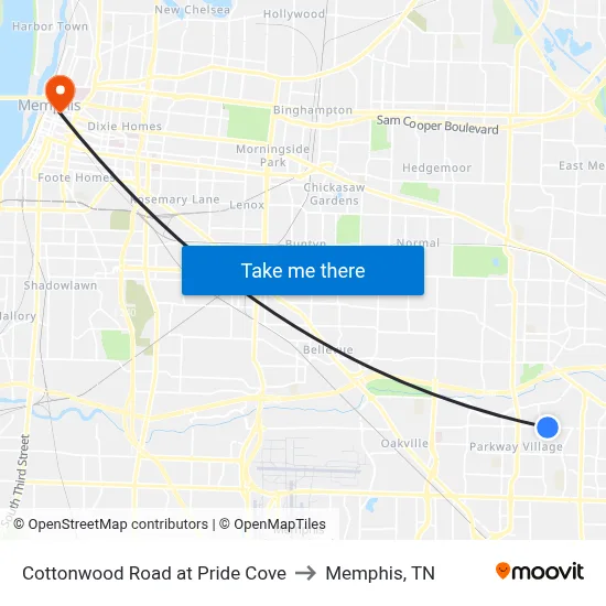 Cottonwood Road at Pride Cove to Memphis, TN map