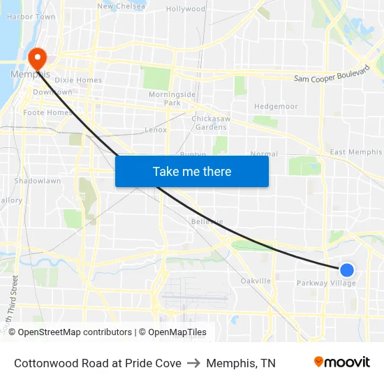 Cottonwood Road at Pride Cove to Memphis, TN map