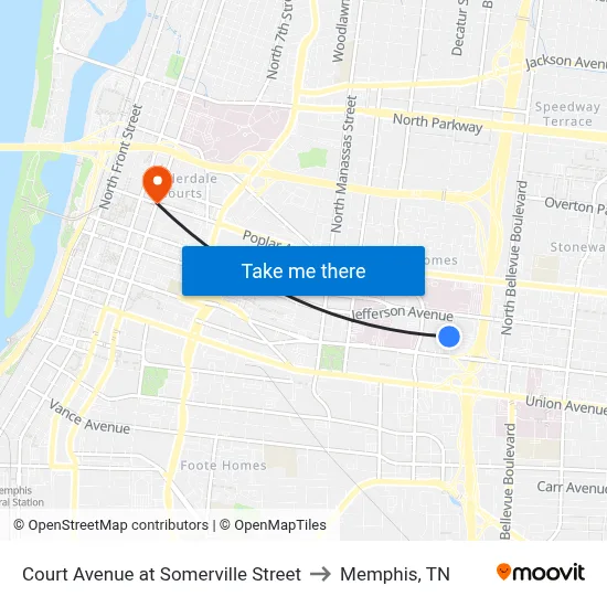 Court Avenue at Somerville Street to Memphis, TN map