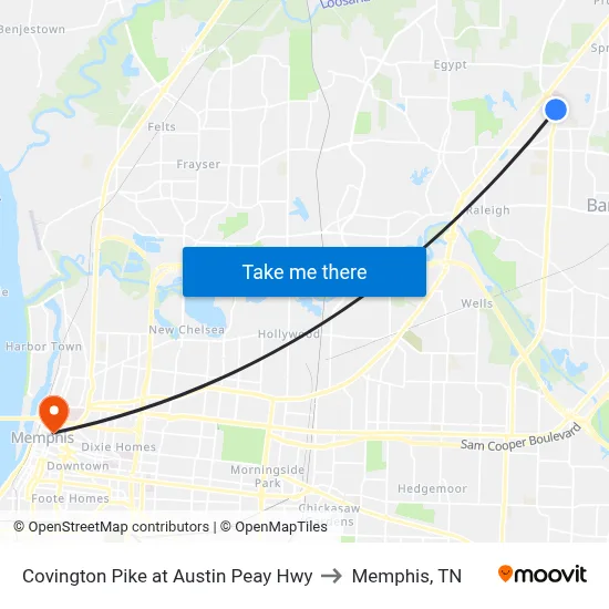 Covington Pike at Austin Peay Hwy to Memphis, TN map