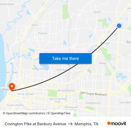 Covington Pike at Banbury Avenue to Memphis, TN map