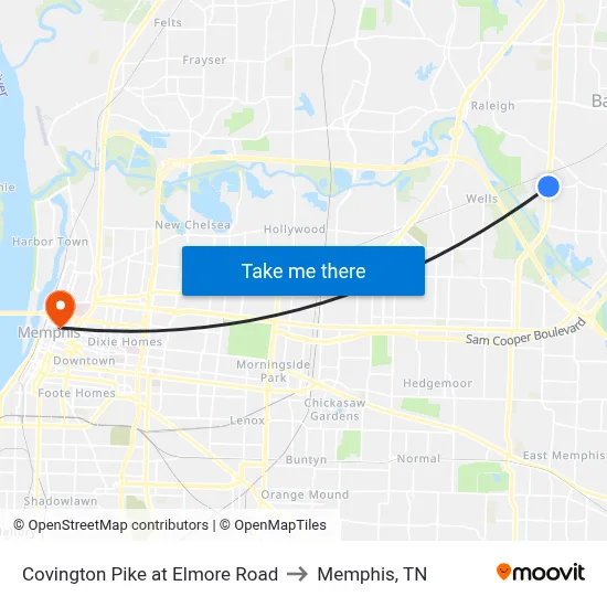 Covington Pike at Elmore Road to Memphis, TN map
