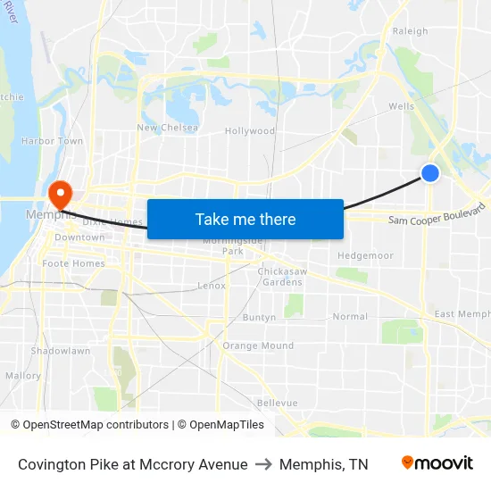Covington Pike at Mccrory Avenue to Memphis, TN map