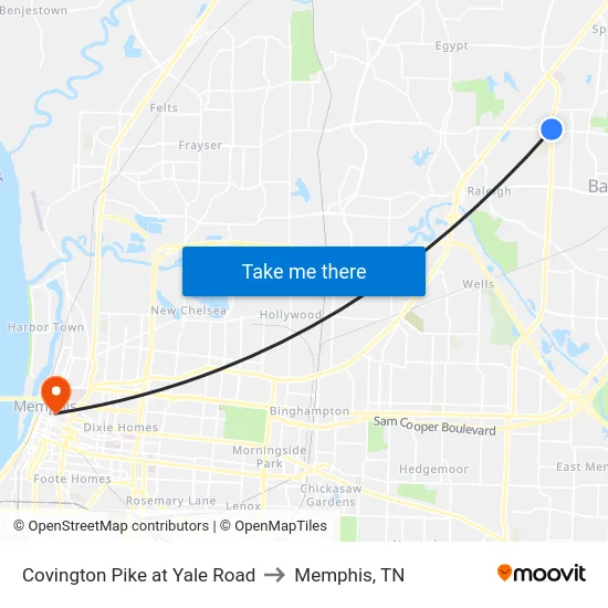 Covington Pike at Yale Road to Memphis, TN map