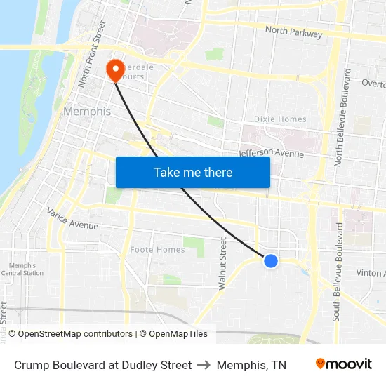 Crump Boulevard at Dudley Street to Memphis, TN map