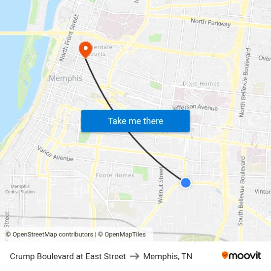 Crump Boulevard at East Street to Memphis, TN map