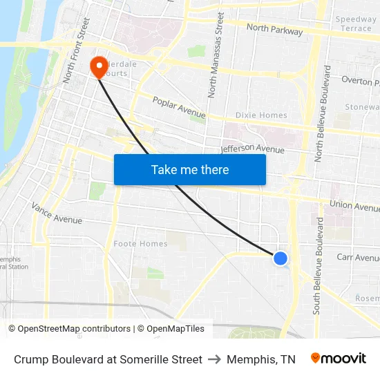 Crump Boulevard at Somerille Street to Memphis, TN map