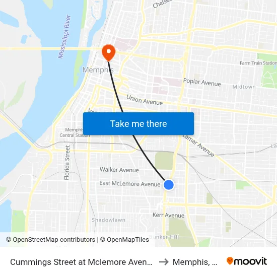 Cummings Street at Mclemore Avenue to Memphis, TN map