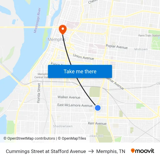 Cummings Street at Stafford Avenue to Memphis, TN map
