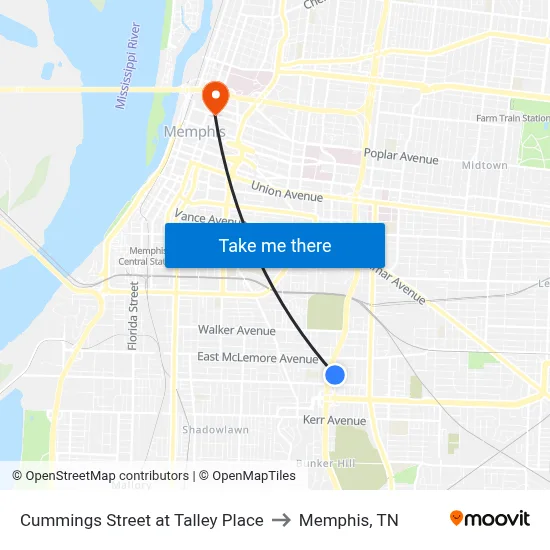 Cummings Street at Talley Place to Memphis, TN map