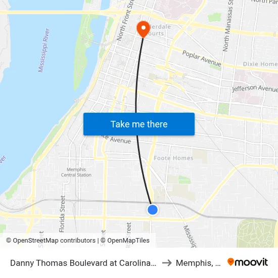 Danny Thomas Boulevard at Carolina Ave to Memphis, TN map