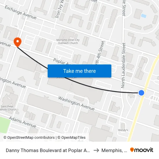 Danny Thomas Boulevard at Poplar Avenue to Memphis, TN map