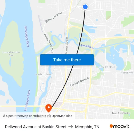 Dellwood Avenue at Baskin Street to Memphis, TN map