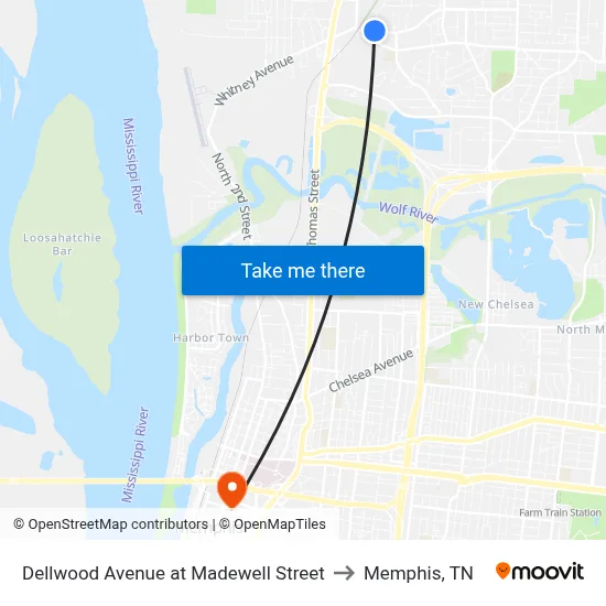 Dellwood Avenue at Madewell Street to Memphis, TN map