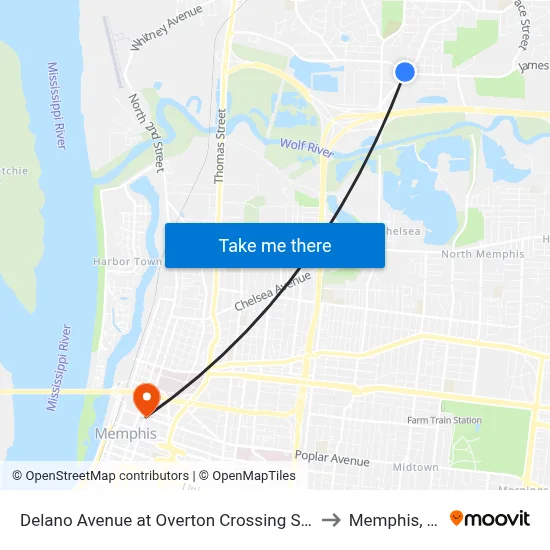 Delano Avenue at Overton Crossing Street to Memphis, TN map