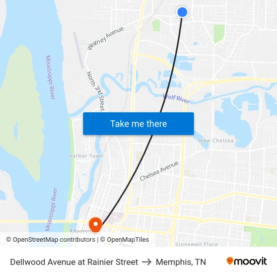 Dellwood Avenue at Rainier Street to Memphis, TN map