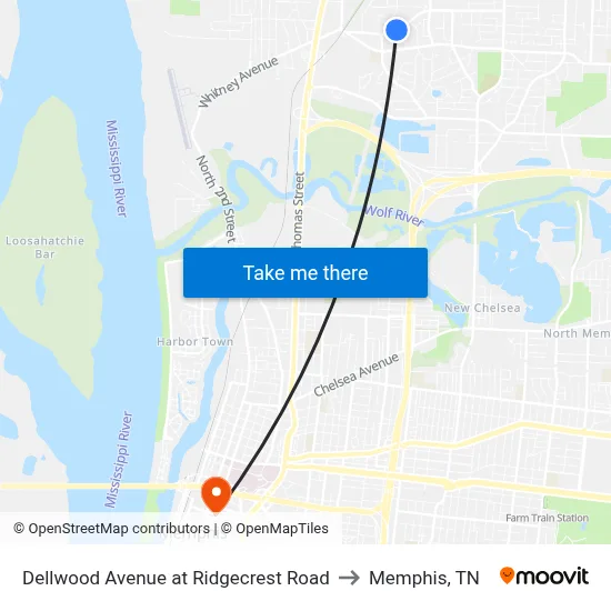 Dellwood Avenue at Ridgecrest Road to Memphis, TN map