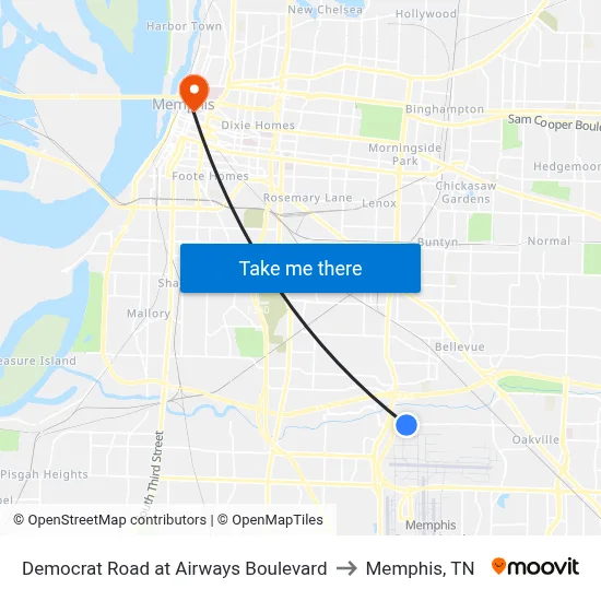 Democrat Road at Airways Boulevard to Memphis, TN map