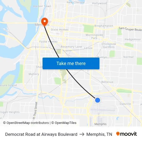 Democrat Road at Airways Boulevard to Memphis, TN map
