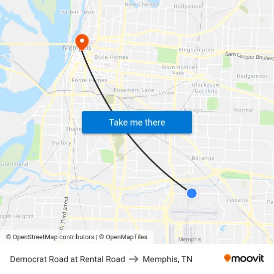 Democrat Road at Rental Road to Memphis, TN map