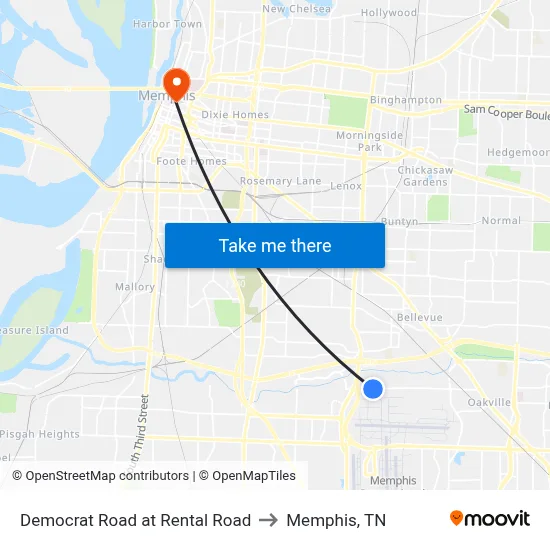 Democrat Road at Rental Road to Memphis, TN map