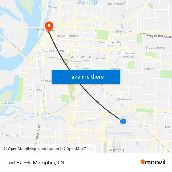 Fed Ex to Memphis, TN map