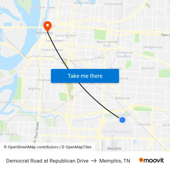 Democrat Road at Republican Drive to Memphis, TN map