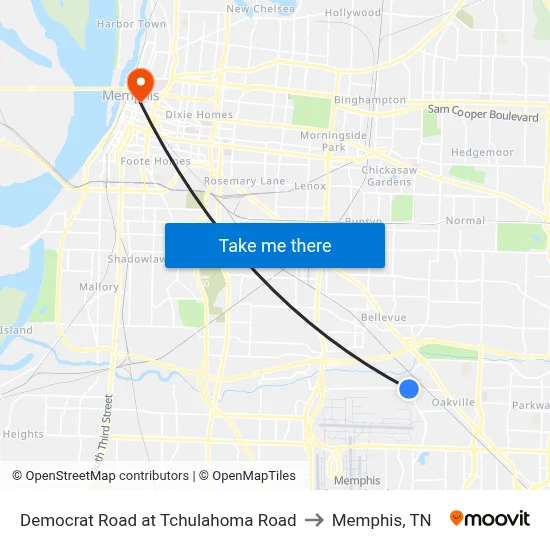 Democrat Road at Tchulahoma Road to Memphis, TN map