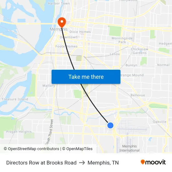 Directors Row at Brooks Road to Memphis, TN map