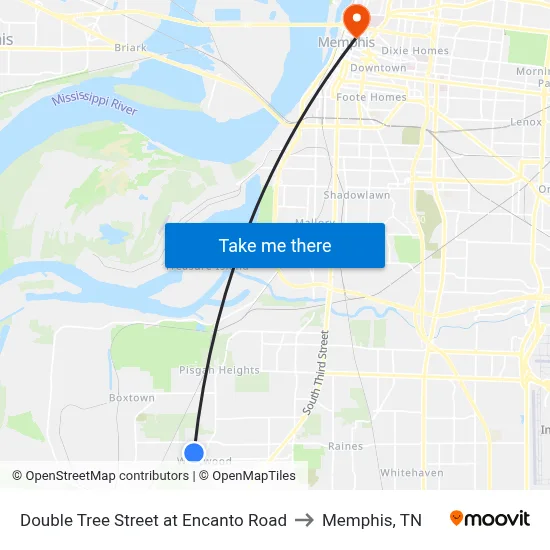 Double Tree Street at Encanto Road to Memphis, TN map