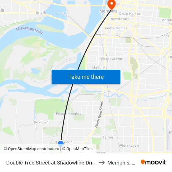 Double Tree Street at Shadowline Drive to Memphis, TN map
