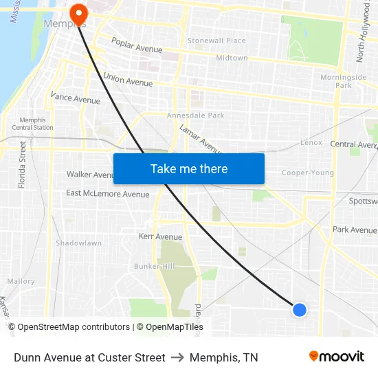 Dunn Avenue at Custer Street to Memphis, TN map
