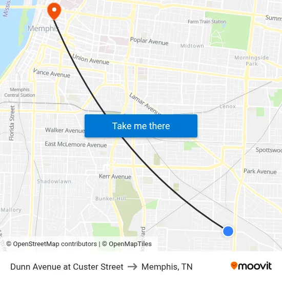 Dunn Avenue at Custer Street to Memphis, TN map