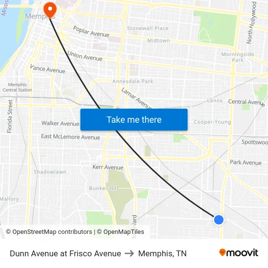 Dunn Avenue at Frisco Avenue to Memphis, TN map