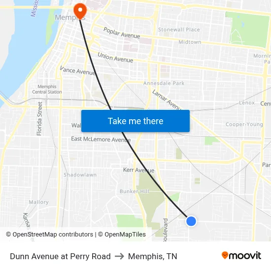Dunn Avenue at Perry Road to Memphis, TN map